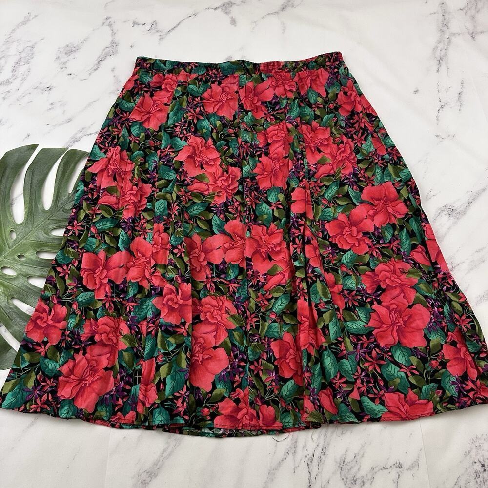 McNaughton Womens Vintage 90s Midi Skirt Plus Size 22W Red Green Floral
